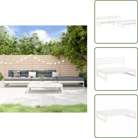 The Living Store Salon de jardin 4 pcs blanc bois de pin massif - Salon De Jardin - Mobilier De Jardin - Ensemble Salon De Jardin - Table Basse Jardin - Banc Jardin (1/5)
