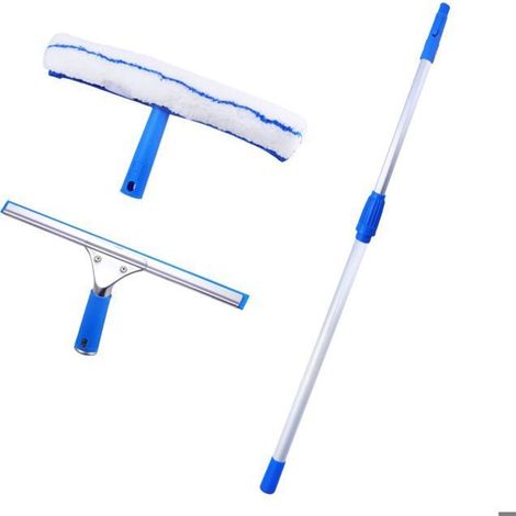 Raclette à Vitres avec Télescopique Manche(125cm),Nettoyeur Vitre avec Raclette en Silicone et Brosse en Microfibres (1/5)