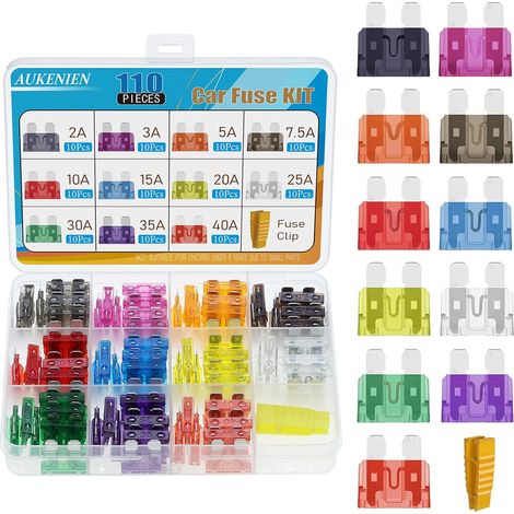 Fusible Voiture Standard 11 Valeurs 110 pièces 2A 3A 5A 7,5A 10A 15A 20A 25A 30A 35A 40A Fusibles de Voiture pour Moto Auto Automobile Car Fuses Fusible Lame Plat Scooter et Petit Clip (1/5)