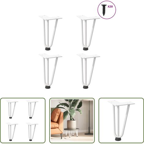 vidaXL Patas de horquilla para mesa de centro (4 unidades), color blanco, 20 cm, acero macizo (1/5)