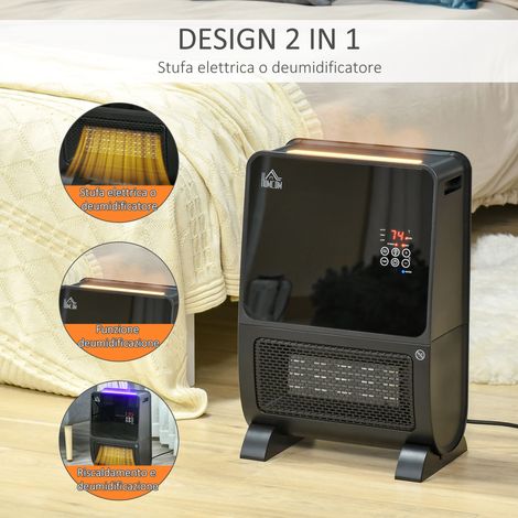Radiateur électrique 2 en 1 noir 33x21x49.5 cm avec humidificateur, lampe LED à 3 teintes, télécommande et programmateur (1/5)
