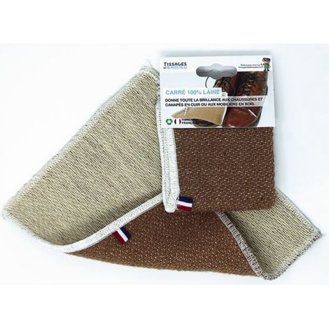 Quadrato in lana lucidata, pelli e legno 18x20 cm - Tissages De Beaulieu