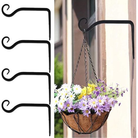 Paquete de 4 ganchos colgantes para macetas con tornillos, ganchos metálicos para faroles para montaje en pared. (1/5)