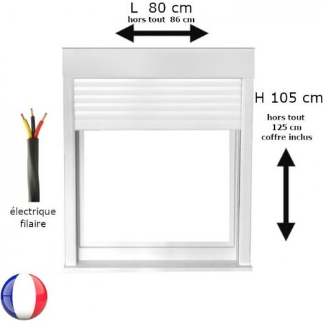 Fenêtre PVC 1 vantail oscillo-battant avec volet roulant électrique H 105 x L 80 cm pour pose en neuf - tirant droit