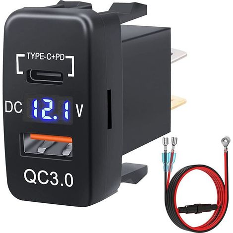 12V-24V Prise USB Double Charge Rapide 3.0 & PD USB C Port Chargeur Prise Adaptateur Secteur pour Voiture Bateau Marine Camion-A (1/2)