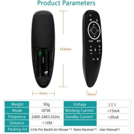 Télécommande - Android TV Box - Sans Fil 2.4G - Gyroscope Et Fonction Apprentissage IR - Pour Smart TV Et Lecteur Média - 1 Pièce (1/4)