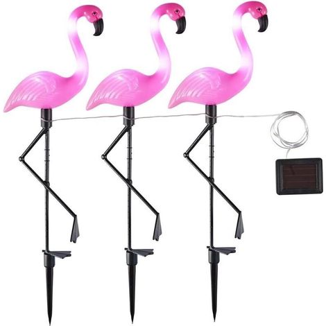Solarleuchten für den Außenbereich – 3 Flamingo-Erdspieße – 220 x 525 mm – Gartendekoration für Rasen, Terrasse, Einfahrt und Patio