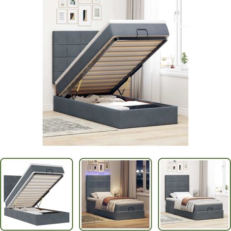 vidaXL LED-Beleuchtung - Ottoman-Bett mit Matratzen & LEDs Dunkelgrau 90x200 cm Samt (1/5)