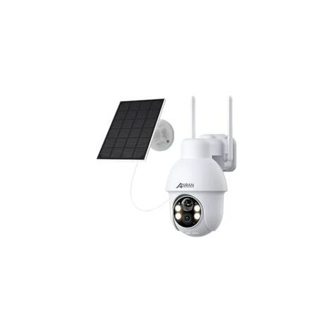 Cámara de vigilancia WIFI exterior 3MP inalámbrica solar, Alarma sonora, Audio bidireccional, Detección de movimiento PIR, Visión nocturna en color de 30m, Compatible con Alexa, ANRAN Q03 Blanco