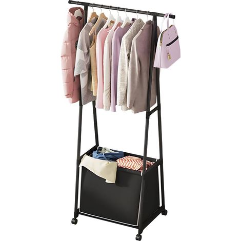 Appendiabiti su ruote - Scarpiera e porta scatole - Altezza 160 cm - Appendiabiti salvaspazio per camera da letto, lavanderia, ingresso (1/5)