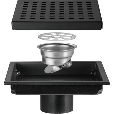 – Siphon douche à l'italienne en acier inoxydable – Grille carrée 15x15cm – Filtre anti-obstruction pour cheveux et débris – Installation facile (1/5)
