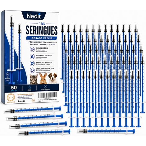 50pcs Seringue 1ml [Société Française] Seringue Alimentaire pour Nourrir Petit Animal avec des Aliments ou des Médicaments & Colostrum - Plastique Jetable (sans Aiguille) (50 PIÈCES)