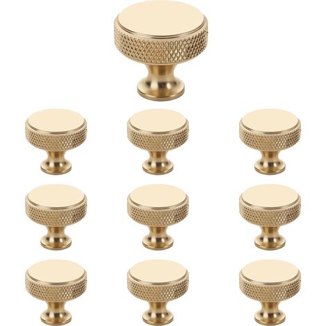 Paquete de 10 pomos moleteados para cajones de cómoda, herrajes para armarios, aleación de aluminio, color dorado, 2,9 x 2,9 x 2,7 cm (1/5)