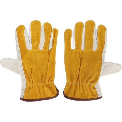Garden Cowhide Gloves Puncture Proof Wearproof Full Finger Leather for Gardening ApricotL (1/5)