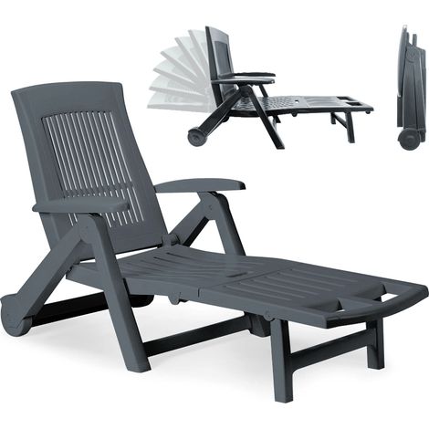 Chaise longue - Pliable PVC Dossier réglable - Bain de soleil Transat Jardin Terrasse Piscine Anthracite