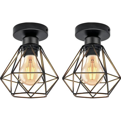 Plafonnier industriel E27, 2 pièces, luminaire vintage en métal, suspension rétro, pour salon, cuisine, restaurant, café, bar, noir (1/5)
