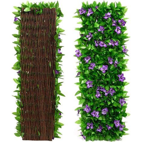 Brise-vue artificiel en lierre, haie brise-vue pour jardin, treillis extensible en fausses feuilles vertes, 30 cm x 180 cm - Déployé (1/5)