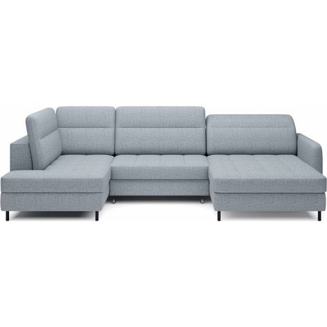Divano angolare trasformabile BERTHO 306 cm blu grigio effetto melange - Angolo destro con baule (1/5)