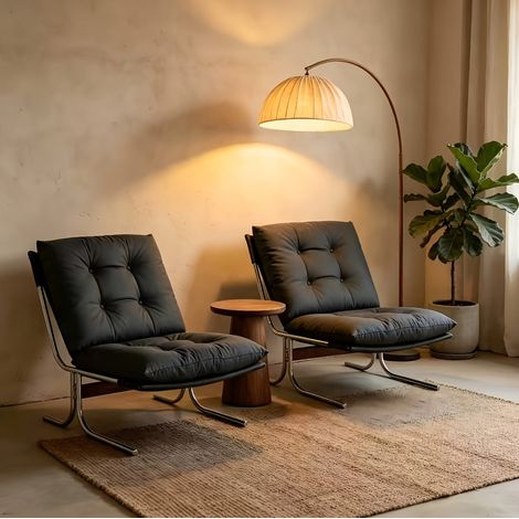 OKWISH Sillón lounge Barcelona de piel sintética con cojín extraíble y estructura metálica negro (1/5)