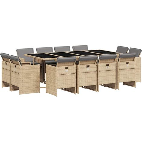 Maison Exclusive - 13-tlg. Garten-Essgruppe mit Kissen Beigemisch