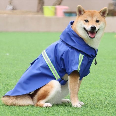 Manteau pour chien - Imperméable pour chien - 1 imperméable bleu style poncho pour chien - Bandes réfléchissantes pour une protection optimale contre le vent et la pluie - Convient aux chiens de taill (1/5)