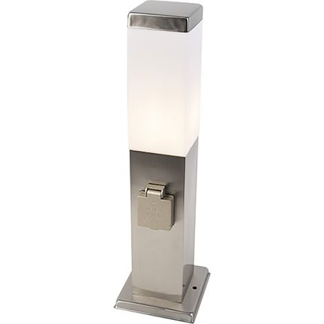 QAZQA + Moderno Lámpara de exterior de acero con casquillo IP44 - Malios con estaca de tierra y prensaestopas Plástico /Acero inoxidable Cuadrada Adecuado para LED Max. 1 x 40 Watt
