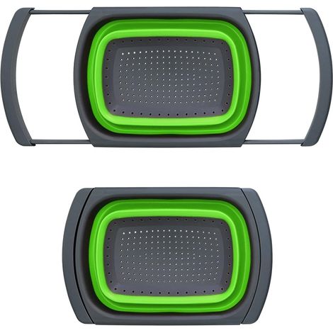 Panier de Vidange Panier de vidange carré en Silicone Pliable sur l'évier Une passoire rétractable avec des Bols de Passage de Pliage de Cuisine à poignée Égouttoir de Cuisine (Color : vert)