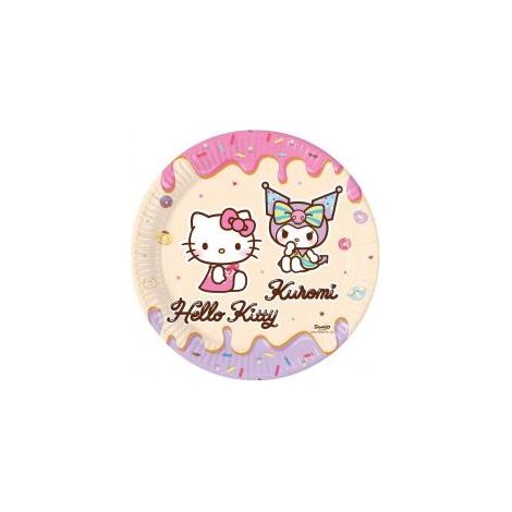 Piatti di carta di Hello Kitty e Kuromi, 23 cm, 8 pezzi.
