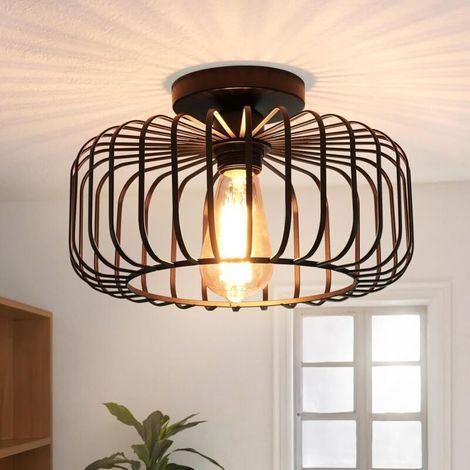 Plafonnier noir moderne en métal - Culot E27-1 abat-jour rond - Pour cuisine, couloir, salon, chambre à coucher, salle à manger [Classe énergétique F] (1/4)