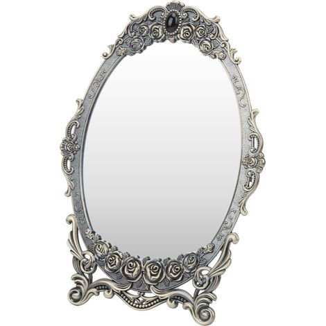 Miroir de table rétro en alliage de zinc, miroir décoratif pour coiffeuse, cadeau, miroir en bronze antique. (1/5)