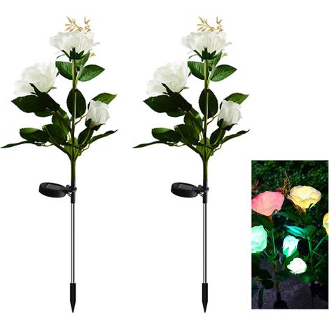 Zwei Solar-Gartenleuchten für den Außenbereich, künstliche Rosen, Landschaftsbeleuchtung, Terrassen, Wege, Partys, Gärten, Innenhöfe, weiß, 3 Köpfe (1/5)