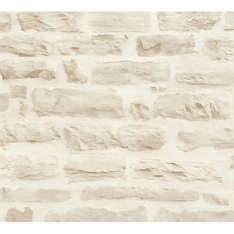 Papier peint aspect pierre carrelage Profhome 355803 papier peint intissé lisse à l'aspect de pierre mat beige blanc-crème 5,33 m2