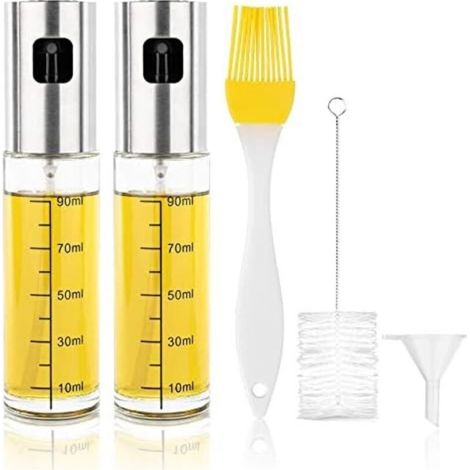 Vaporisateur spray d'huile d'olive vinaigre sauce soja jus de citron - Pulvérisateur bouteille flacon en verre bouchon acier inoxydable pour cuisine saine friteuse salade Barbecues plancha camping (1/4)