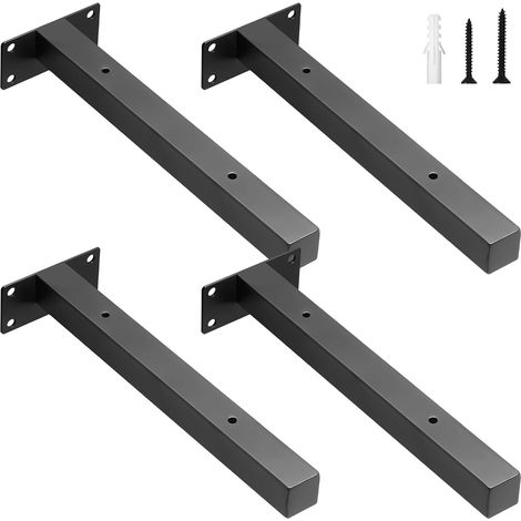 Lot de 4 Équerre Étagère Murale Métal Renforcée, Support Etagere Invisible, 50KG Charge, Support Étagère Murale, Conception Creuse, Équerre Étagère Durable Noir 25 cm (1/5)