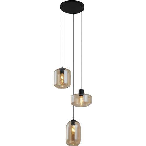 QAZQA Lampada a sospensione sheena - Moderno - Metallo,Vetro - Nero/Oro - Tondo Max. 3 x Watt