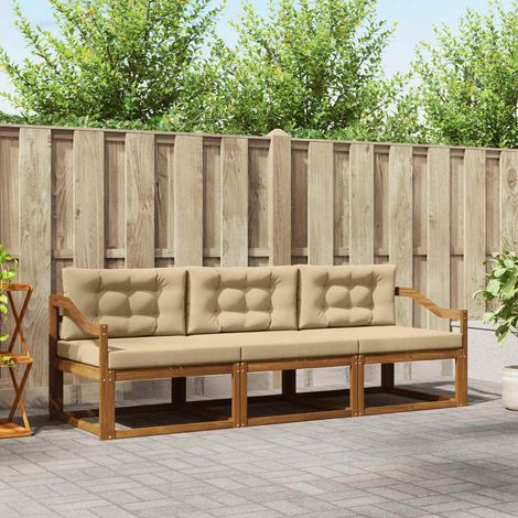 Outdoor-Sofagarnitur mit Kissen 3 pcs Natur und Beige (1/5)