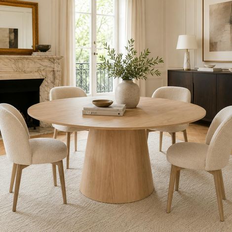 Table à manger ronde en chêne clair Ø130 cm LOREN (1/5)
