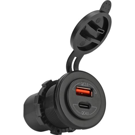 Chargeur de voiture USB avec port USB, interface QC4.0 PD, charge rapide 12-24 V 60 W, borne bleue, pour camping-cars, bateaux et motos. Câble de 60 cm inclus. (1/5)
