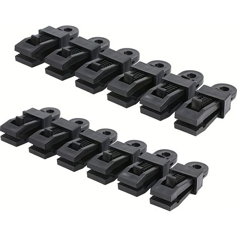 Ensemble de 12 pinces pour bâches étanches et résistantes en PP, pour fixer housses de piscine, auvents, équipement de camping extérieur et housses de voiture, fixation polyvalente et durable, noir (1/4)