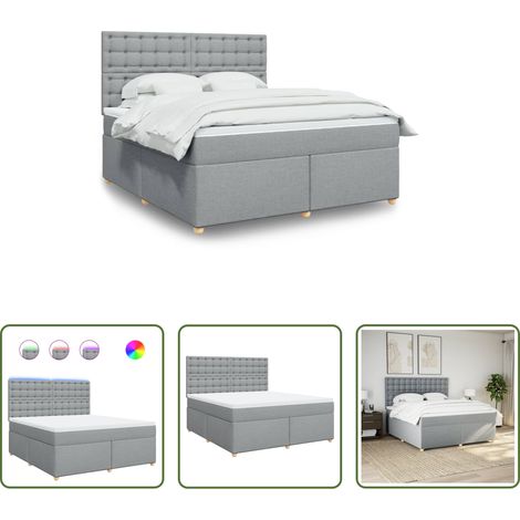 vidaXL LED-Beleuchtung -  Boxspringbett mit Matratze Hellgrau 180x200 cm Stoff (1/5)