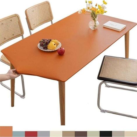Nappe Rectangulaire Ajustée En Cuir Lavable Avec Bords Élastiques Pour Extérieur Terrasse Cuisine Salle À Manger Orange 120x60cm (1/4)