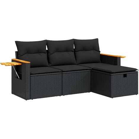 Set Divani da Giardino 4 pz  Salotto da Giardino con Cuscini Nero in Polyrattan (1/5)