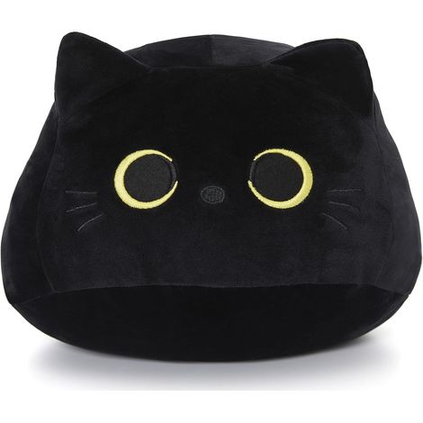 Peluche Chat Noir, Coussin Chat Gros Kawaii, Peluche Douce et Mignonne Décoration de Coussin Lombaire (1/5)