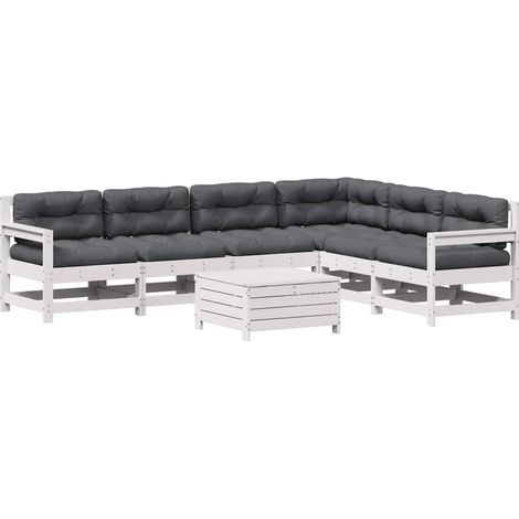 Set Salotto Giardino 7pz con Cuscini Bianco Legno Massello Pino vidaXL (1/5)