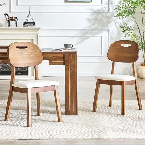 Set aus 2 weißen Esszimmerstühlen mit ovaler Holzrückenlehne und gepolstertem Sitz (1/5)