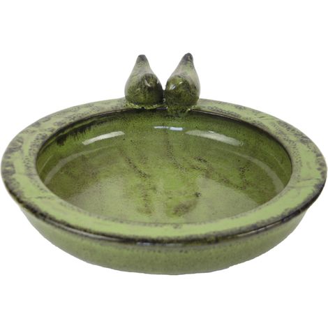 Bain oiseaux rond en terre cuite - L 32,9 cm x l 30,7 cm x H 10,9 cm - Vert - Livraison gratuite
