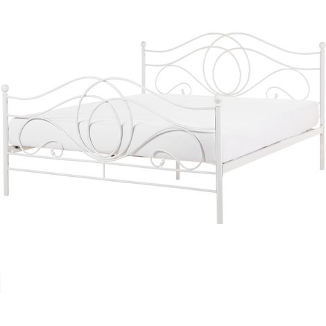 Cama de metal blanca estructura somier de listones 160 x 200 cm cabecero romántico clásico boho Lyra (1/5)