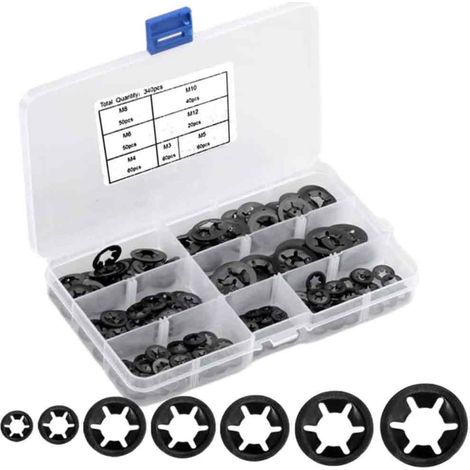 Rondelle De Blocage Starlock - Dents Intérieures - Acier 65Mn Revêtement Oxyde Noir - Pour Fixation Sur Plastique Et Acier - Lot De 340 Pièces M3 À M12