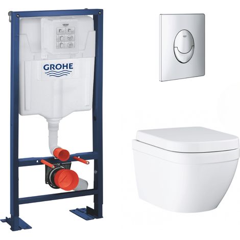 Grohe Rapid SL Bâti Support autoportant, cuvette Euro Ceramic Triple Vortex avec abattant frein de chute (AutoportantEUROCERAM2) (1/5)