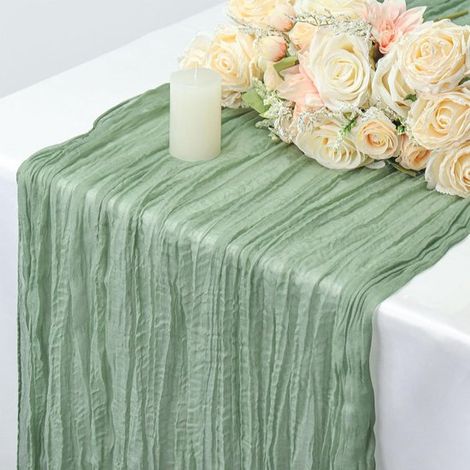 Runner da tavola in crepe Bali - 3 m Verde chiaro - Stile bohémien country - Adatto per matrimoni, baby shower e ogni tipo di evento - Perfetto per decorazioni da tavola autunnali e primaverili